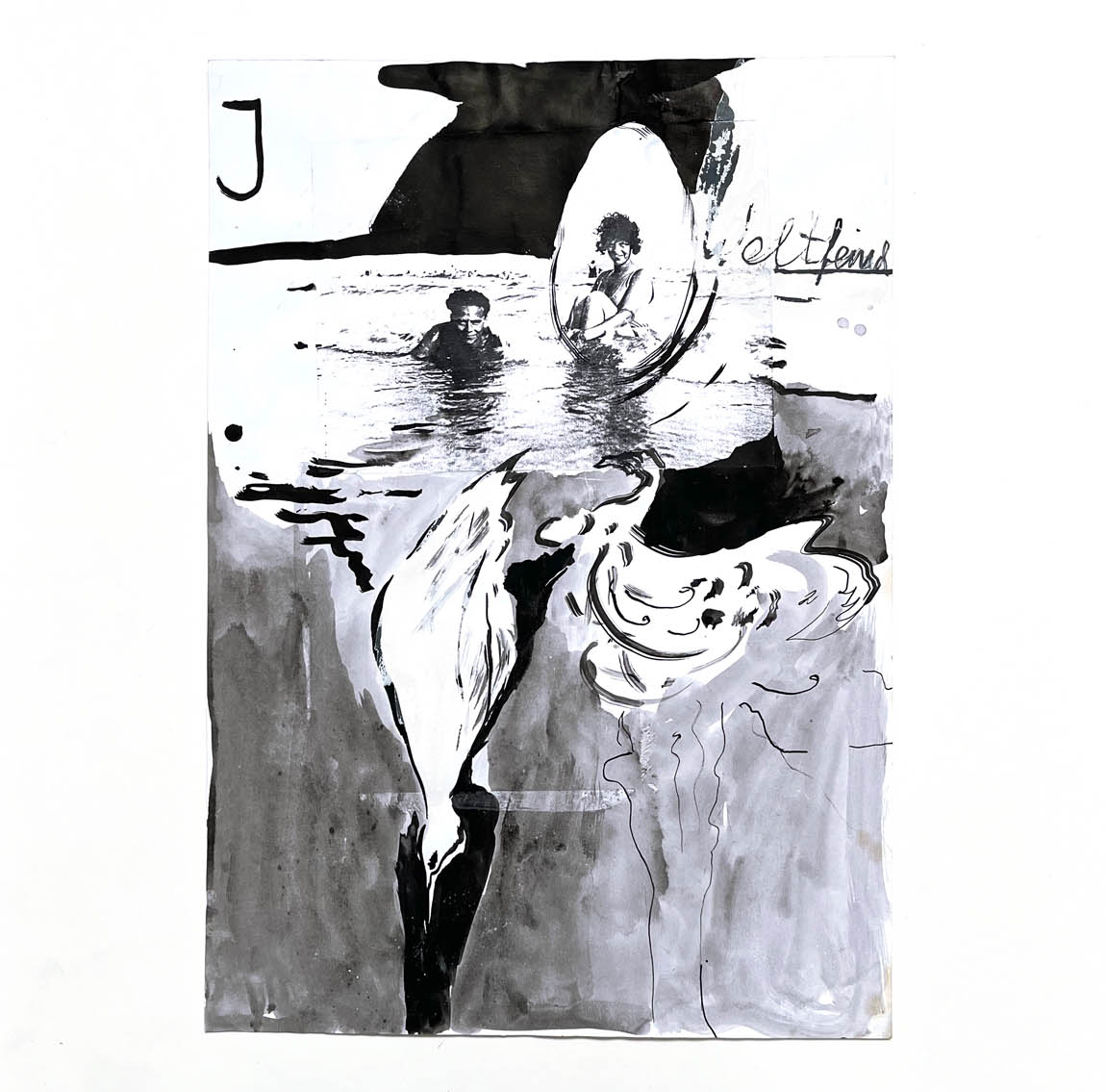 Meer Lido41926, Kollage, Tusche, Susanne Palme-Waldemer, 1996, 35x50cm